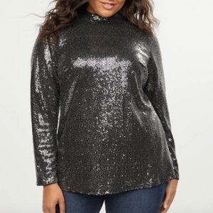 Lane Bryant 26 black sequin mock neck top plus